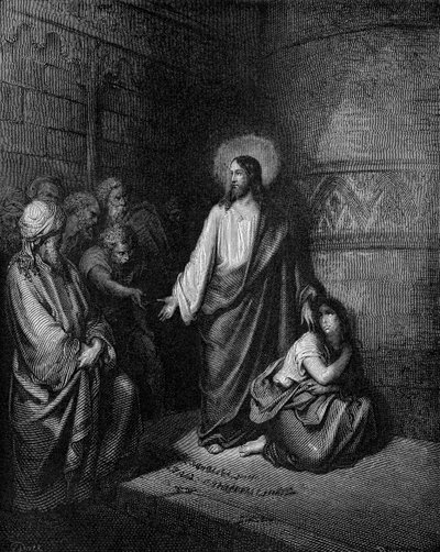 Jezus i niewiasta przyjęci na cudzołóstwo autorstwa Gustave Dore