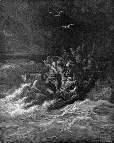 Jezus ucisza burzę autorstwa Gustave Dore