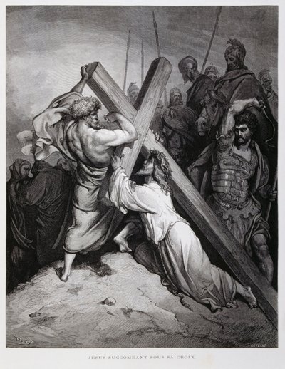Jezus niesie krzyż, ilustracja z Biblii Dore