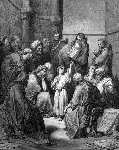 Jezus przesłuchujący lekarzy autorstwa Gustave Dore