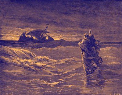 Jezus chodzi po morzu - Biblia autorstwa Gustave Dore