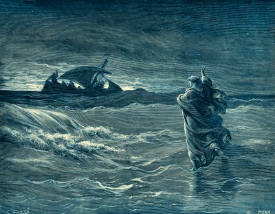 Jezus chodzi po morzu - Biblia autorstwa Gustave Dore