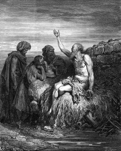 Job i jego przyjaciele, grawerowanie autorstwa Doré. - Biblia autorstwa Gustave Dore