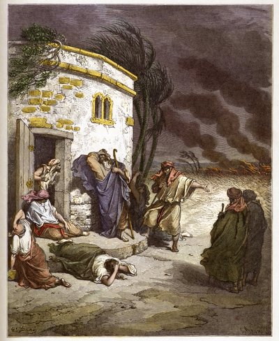 Hiob dowiaduje się o swojej ruinie - Hiob uczył się sa ruine - - Grawerowanie w „The Bible illustree” Gustave