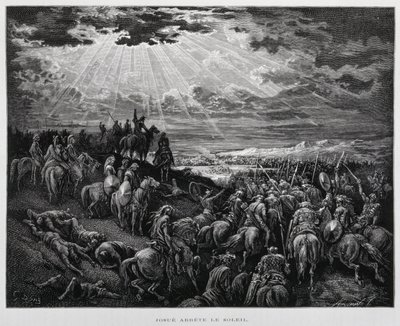 Jozue sprawia, że słońce się zatrzymuje, ilustracja z Biblii Dore autorstwa Gustave Dore