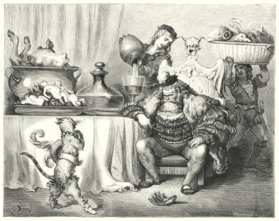 Mistrz Kot lub Kot w Butach; Kot w butach (grawerunek) autorstwa Gustave Dore