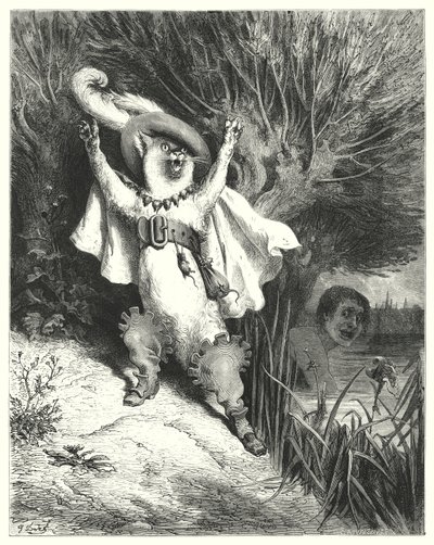 Mistrz Kot lub Kot w Butach; Kot w butach (grawerunek) autorstwa Gustave Dore
