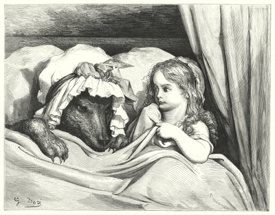 Le Petit Chaperon Rouge; Czerwony Kapturek (grawerunek) autorstwa Gustave Dore