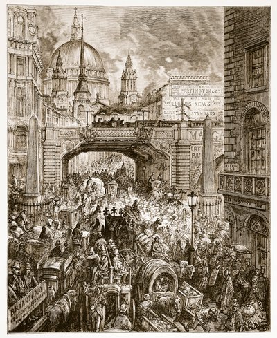 Ludgate Hill, z „Londyn, pielgrzymka”, napisane przez Williama Blancharda Jerrolda (1826-94) wyd. 1872 autorstwa Gustave Dore