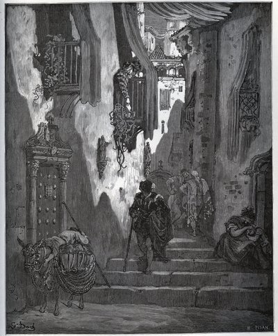 Luscinde wysyła bilet do Cardenio - z „Don Kichota z Manchy” Miguela Cervantesa (1547-1616) (Don Kichota) - Drzeworyt wg rysunku Gustave