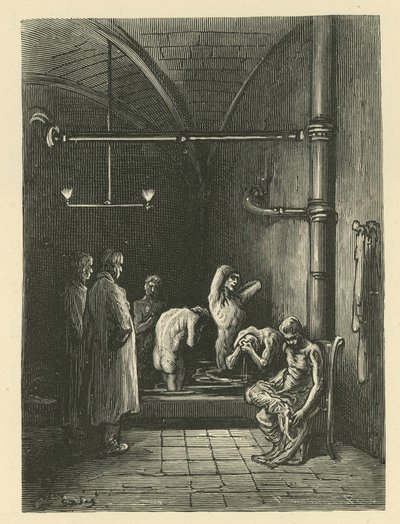 Mężczyźni w łaźni w Domu Schronienia autorstwa Gustave Dore