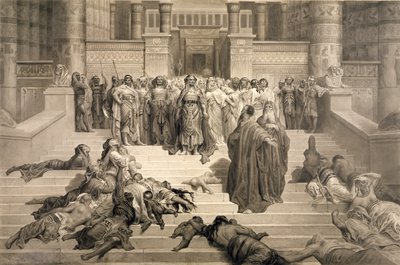 Mojżesz przed faraonem (mycie węglem i piórem i tuszem na papierze) autorstwa Gustave Dore