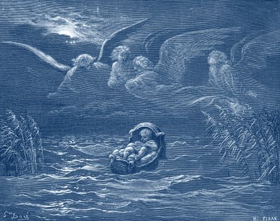 Mojżesz nad Nilem, rycina Doré - Biblia autorstwa Gustave Dore