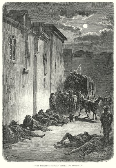 Nocne rozmyślania między Geroną a Perpignan (rycina) autorstwa Gustave Dore