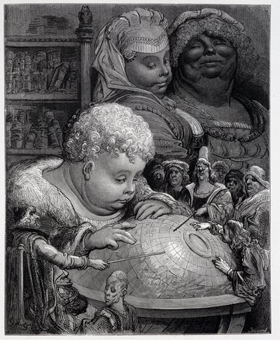 Pantagruel po kursie geografii – w „Gargantua” Rabelaisa, il. Gustave Dore autorstwa Gustave Dore