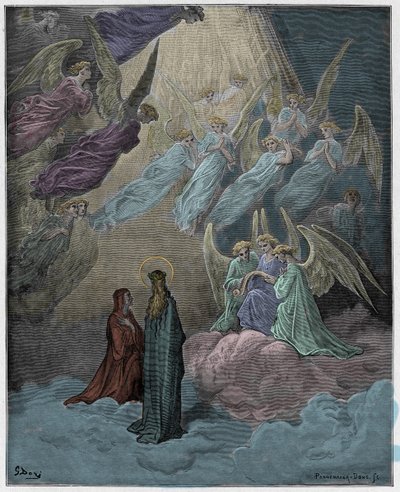Paradiso, Canto 21: Świetliste dusze śpiewają, ilustracja z „Boskiej komedii” Dantego Alighieri, 1885 autorstwa Gustave Dore