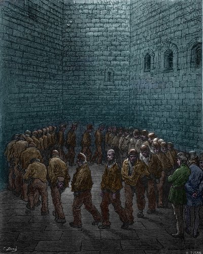 Więźniowie robiący obchód na dziedzińcu więzienia Westgate w Londynie, Gustave Dore autorstwa Gustave Dore
