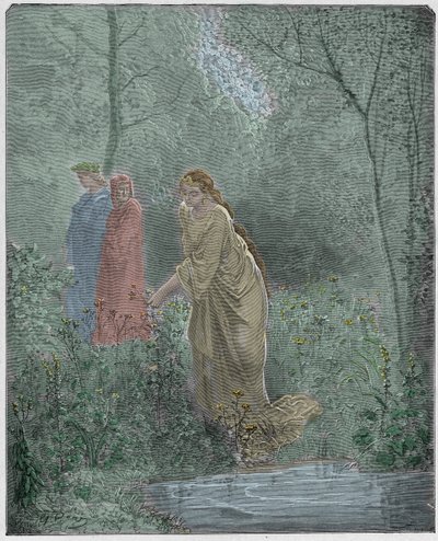Purgatorio, Canto 27: Sen Dantego o Lei na łące, ilustracja z „Boskiej komedii” Dantego Alighieri, 1885 autorstwa Gustave Dore
