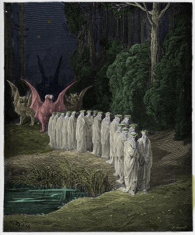 Purgatorio, Canto 29: 24 starszych w apokaliptycznej procesji, ilustracja z „Boskiej komedii” Dantego Alighieri, 1885 autorstwa Gustave Dore