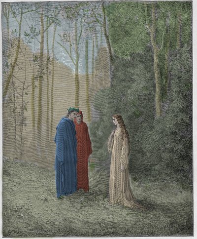 Purgatorio, Canto 5: Dante rozmawia z Pia de Tolomei autorstwa Gustave Dore