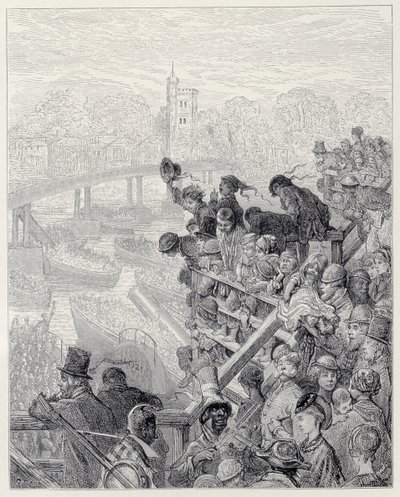 Putney Bridge - the Return, z „Londyn, a pielgrzymka”, napisany przez Williama Blancharda Jerrolda (1826-84), sztychowany przez Henri-Theophile