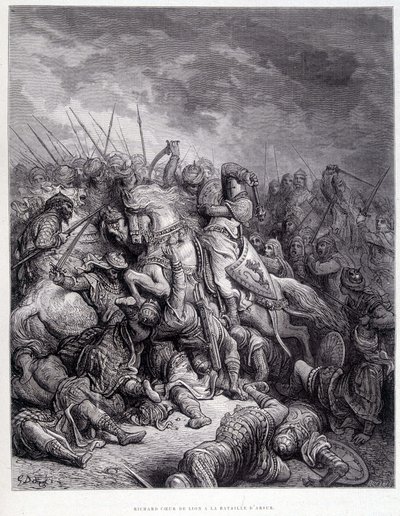 Richard Heart of Lion w bitwie pod Arsur - rycina Gustave Doré autorstwa Gustave Dore