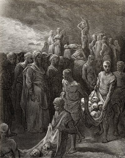 Ryszard I (1157-99) Lwie Serce masakruje jeńców w odwecie, ilustracja z „Bibliotheque des Croisades” J-F. Michaud, 1877 r. autorstwa Gustave Dore