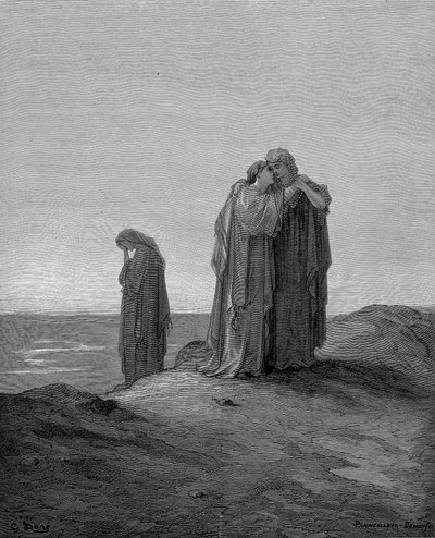 Rut obejmuje swoją teściową Noemi i obiecuje zostać z nią teraz, gdy są w żałobie, 1866 autorstwa Gustave Dore