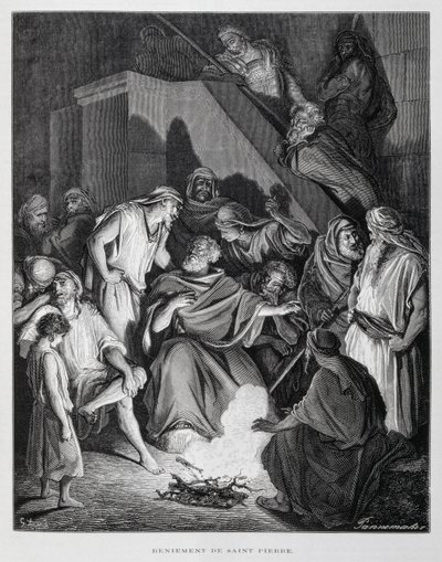 Święty Piotr zapiera się Chrystusa, ilustracja z Biblii Dore