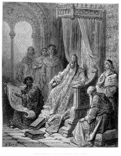 Sanuto przedstawia Papieżowi Janowi XXII mapy Orientu - sztych Gustave Doré autorstwa Gustave Dore