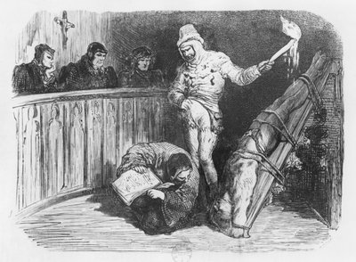 Scena Inkwizycji, ilustracja z „Essais” Michela Eyquema de Montaigne (1533-92) (rycina) (fot. bw) autorstwa Gustave Dore