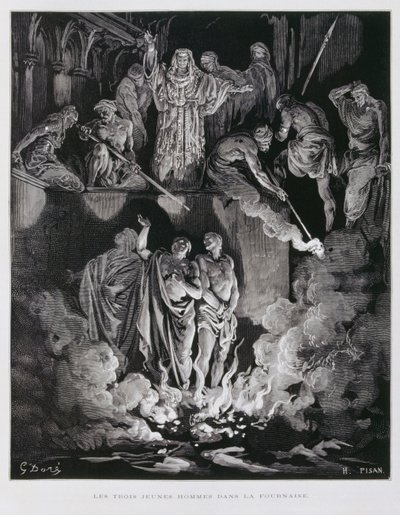 Szadrach, Meszach i Abednego w piecu ognistym, ilustracja z Biblii Dore
