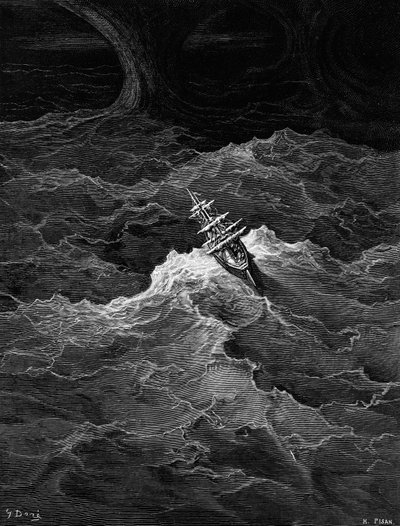 Statek na wzburzonym morzu, scena z "The Rime of the Ancient Mariner" S.T. Coleridge
