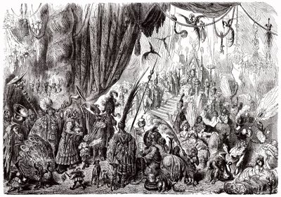 Sindbad Żeglarz (Sinbad) - opowieść z tysiąca i jednej (1001) nocy - ilustracja Gustave Dore - wydanie Maxwell 1865 - Szósta podróż: dwór króla Serendibu autorstwa Gustave Dore