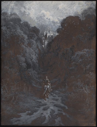 Sir Lancelot zbliża się do zamku Astolat autorstwa Gustave Dore