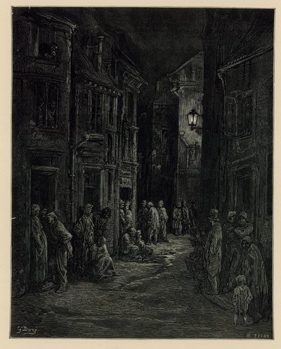 Mieszkania slumsów (grawerowanie) autorstwa Gustave Dore