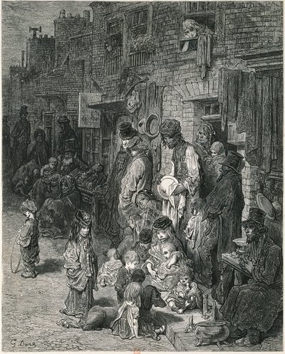 Slumsy Londynu, Gustav Dore, Grawerowanie autorstwa Gustave Dore