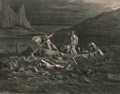 Wkrótce obaj wyruszają, przecinając fale, ok. 1890 r. autorstwa Gustave Dore