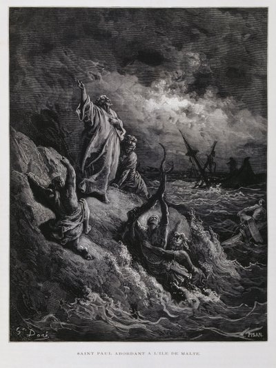 Paweł lądujący na Malcie, ilustracja z Biblii Dore