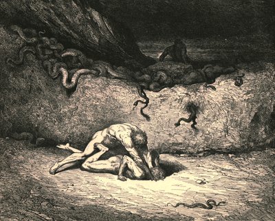 Ten duszek powietrza to Schicchi, w podobnym nastroju przypadkowych wyrzutów psotnych wyrzutów sumienia, który wciąż jest złośliwy, ok. 1890 r. autorstwa Gustave Dore
