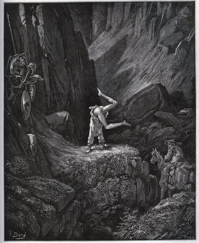 Akrobatyczna pokuta Don Kichota w Sierra Morena – z „Don Kichota z Manchy” Miguela Cervantesa (1547-1616) (Don Kichota) – Drzeworyt wg rysunku Gustave Dore autorstwa Gustave Dore