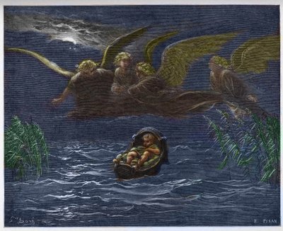 Dzieciątko Mojżesz na Nilu w otoczeniu Aniołów Stróżów - autorstwa Gustave Dore