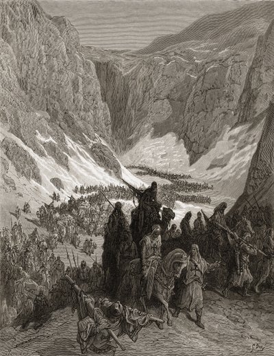 Armia chrześcijańska w górach Judei, ilustracja z „Bibliotheque des Croisades” J-F. Michaud, 1877 (lito) autorstwa Gustave Dore