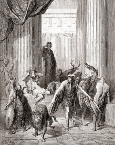 Towarzysze Ulissesa z XIX-wiecznego wydania Fables de La Fontaine (drewno) autorstwa Gustave Dore