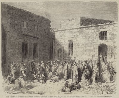 Dziedziniec Domu Amerykańskiego Ministra w Deir-el-Kamar, gdzie chrześcijanie zabrali ? autorstwa Gustave Dore