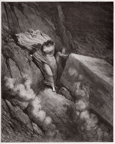 Boska Komedia (La Divina Commedia, La Divine Comedie), Inferno, Canto 11: Płonący grobowiec papieża Anastazjusza II - autorstwa Dante Alighieri (1265-1321) - Ilustracja Gustave Dore (1832-1883) autorstwa Gustave Dore