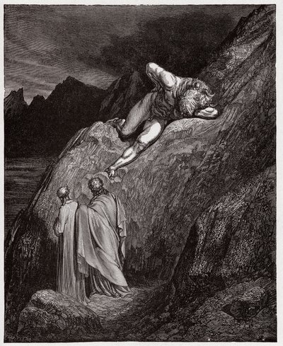 Boska Komedia (La Divina Commedia, La Divine Comedie), Inferno, Canto 12: Minotaur na roztrzaskanym klifie - autorstwa Dante Alighieri (1265-1321) - Ilustracja Gustave Dore (1832-1883) autorstwa Gustave Dore