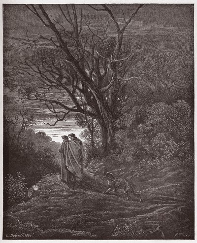 Boska Komedia (La Divina Commedia, La Divine Comedie), Inferno, Canto 1: Pojawia się wilczyca - Dante Alighieri (1265-1321) - Ilustracja Gustave Dore (1832-1883) autorstwa Gustave Dore