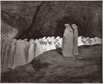 Boska Komedia (La Divina Commedia, La Divine Comedie), Inferno, Canto 23: Obłudnicy zwracają się do Dantego - Dante Alighieri (1265-1321) - Ilustracja Gustave Dore (1832-1883) autorstwa Gustave Dore
