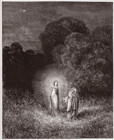 Boska Komedia (La Divina Commedia, La Divine Comedie), Inferno, Canto 2: Beatrice and Virgil - autorstwa Dante Alighieri (1265-1321) - Ilustracja Gustave Dore (1832-1883) autorstwa Gustave Dore